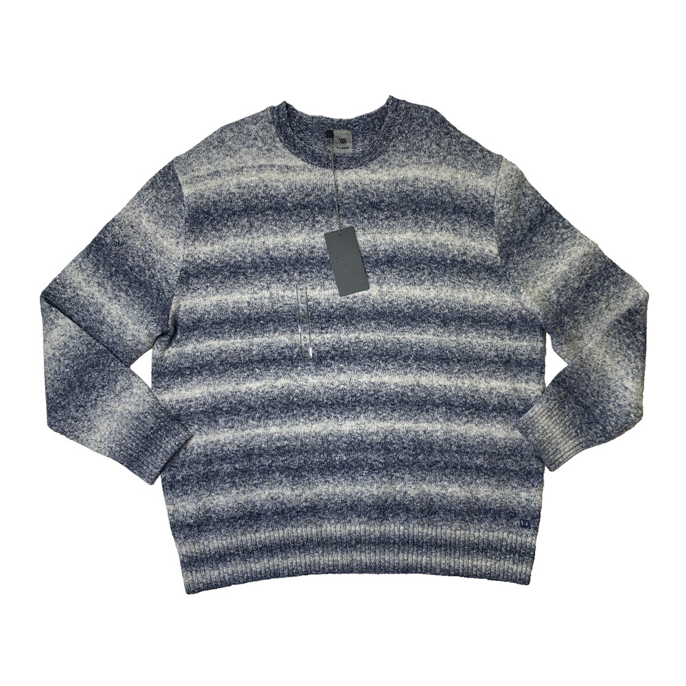 VRST Sweater Mens XL Navy Cotton Acrylic Cozy Marled Knit Stripe Crew Pullover